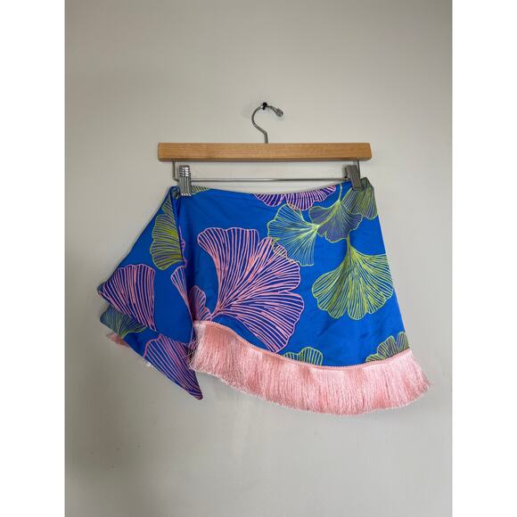 NWT PatBo Ocean Leaf Fringe Trim Pull-On Bathing Suit Sarong Blue Size: XS - Picture 5 of 7